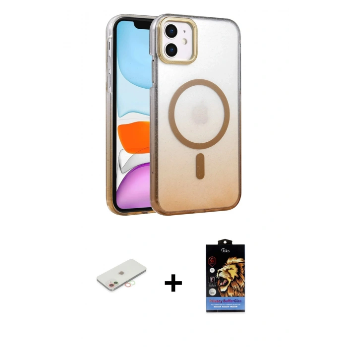 MARSİLYAN™- iPhone 11 Kılıf Ahenk Doku Özel Seri - Siyah Buffer Hayalet Cam Ekran Koruyucu + Yeşil Renkli Kamera Lens Koruma Cam
