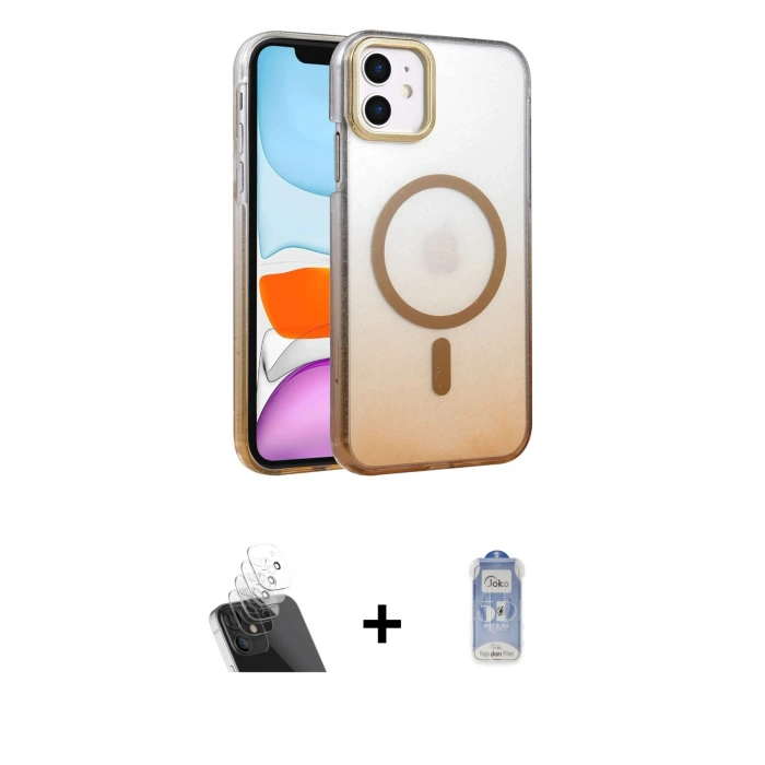 MARSİLYAN™- iPhone 11 Kılıf Ahenk Doku Özel Seri - Siyah Joko Magic 5D Cam + Kamera Lens Koruma Cam - SF