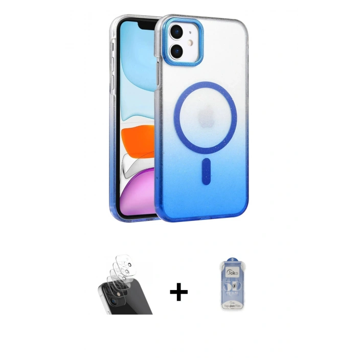 MARSİLYAN™- iPhone 11 Kılıf Ahenk Doku Özel Seri - Siyah Joko Magic 5D Cam + Kamera Lens Koruma Cam - SF