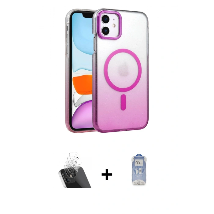 MARSİLYAN™- iPhone 11 Kılıf Ahenk Doku Özel Seri - Siyah Joko Magic 5D Cam + Kamera Lens Koruma Cam - SF