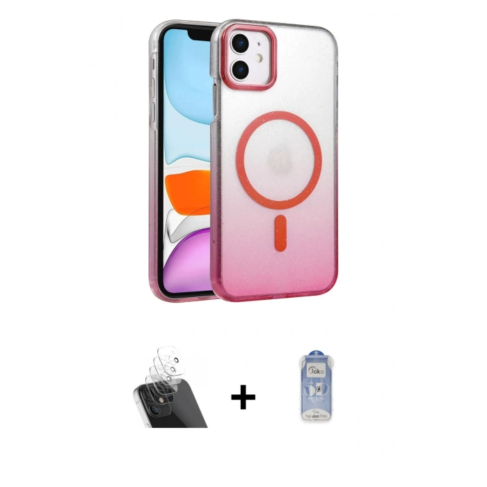 MARSİLYAN™- iPhone 11 Kılıf Ahenk Doku Özel Seri - Siyah Joko Magic 5D Cam + Kamera Lens Koruma Cam - SF