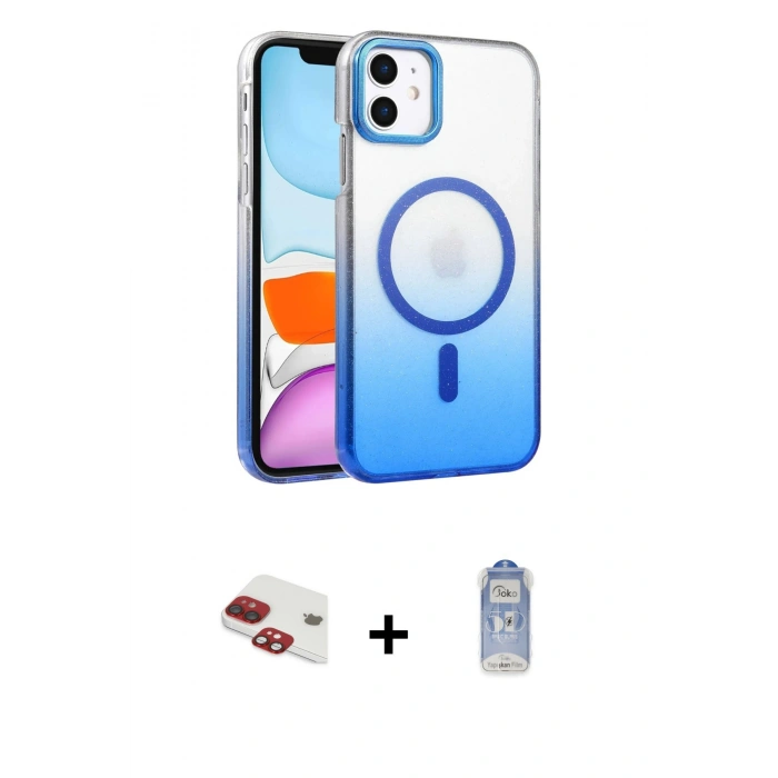 MARSİLYAN™- iPhone 11 Kılıf Ahenk Doku Özel Seri - Siyah Joko Magic 5D Cam + Kırmızı Pers Alüminyum Kamera Lens