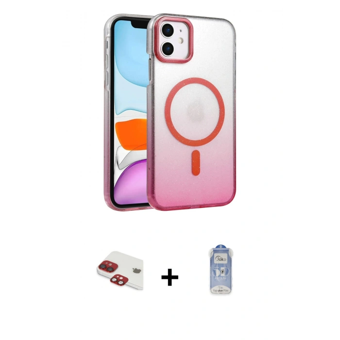 MARSİLYAN™- iPhone 11 Kılıf Ahenk Doku Özel Seri - Siyah Joko Magic 5D Cam + Pers Alüminyum Kamera Lens - KI