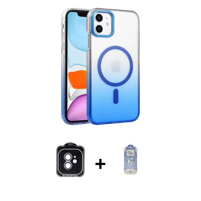 MARSİLYAN™- iPhone 11 Kılıf Ahenk Doku Özel Seri - Siyah Joko Magic 5D Cam + PVD Metal Kamera Lens - MI
