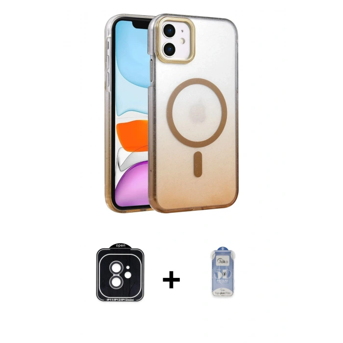 MARSİLYAN™- iPhone 11 Kılıf Ahenk Doku Özel Seri - Siyah Joko Magic 5D Cam + PVD Metal Kamera Lens - SH