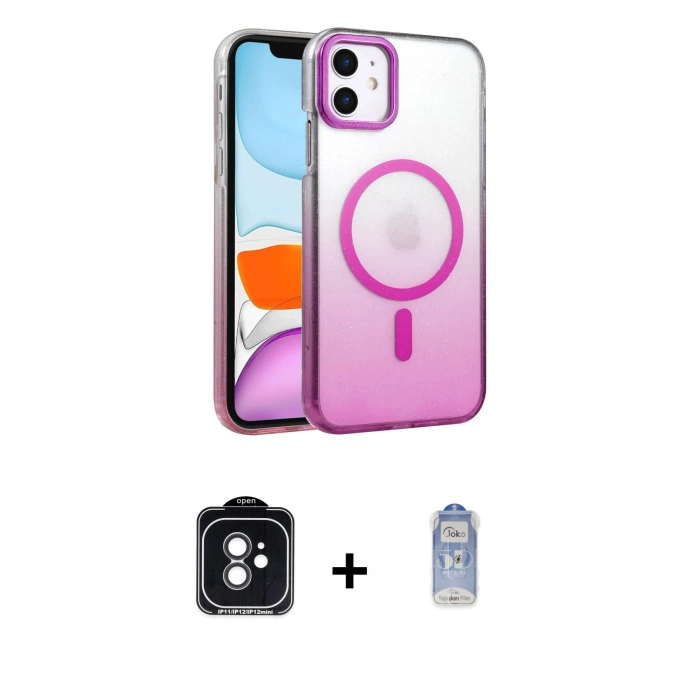 MARSİLYAN™- iPhone 11 Kılıf Ahenk Doku Özel Seri - Siyah Joko Magic 5D Cam + PVD Metal Kamera Lens - SH