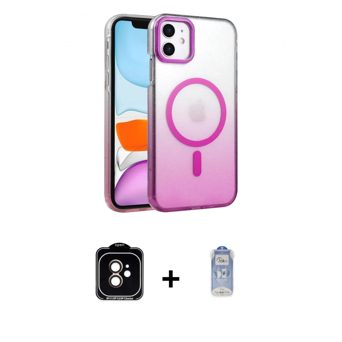 MARSİLYAN™- iPhone 11 Kılıf Ahenk Doku Özel Seri - Siyah Joko Magic 5D Cam + PVD Metal Kamera Lens - TU