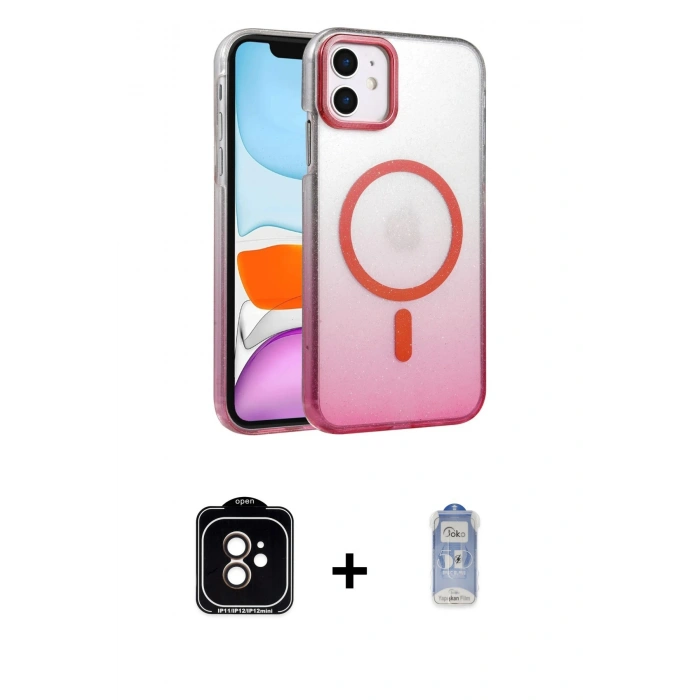 MARSİLYAN™- iPhone 11 Kılıf Ahenk Doku Özel Seri - Siyah Joko Magic 5D Cam + PVD Metal Kamera Lens - TU