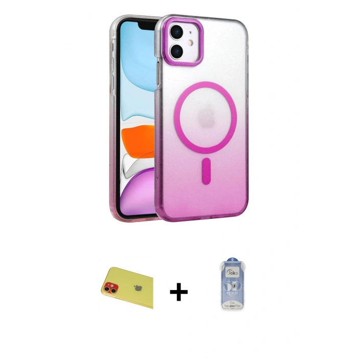 MARSİLYAN™- iPhone 11 Kılıf Ahenk Doku Özel Seri - Siyah Joko Magic 5D Cam + Rainbow Kamera Lens Koruma Cam - KI
