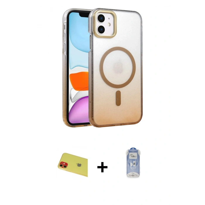 MARSİLYAN™- iPhone 11 Kılıf Ahenk Doku Özel Seri - Siyah Joko Magic 5D Cam + Rainbow Kamera Lens Koruma Cam - KI