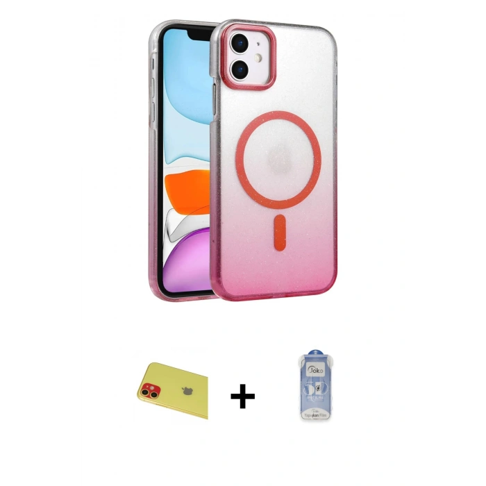 MARSİLYAN™- iPhone 11 Kılıf Ahenk Doku Özel Seri - Siyah Joko Magic 5D Cam + Rainbow Kamera Lens Koruma Cam - KI