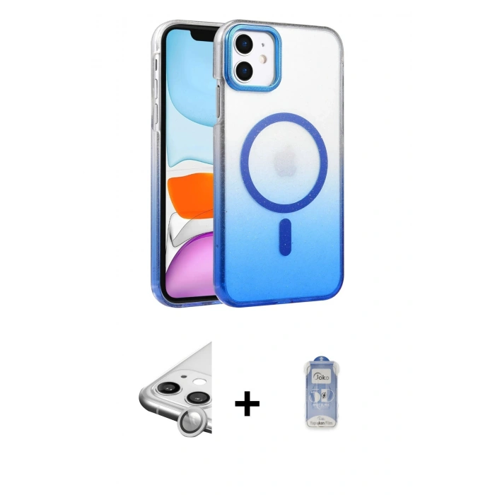 MARSİLYAN™- iPhone 11 Kılıf Ahenk Doku Özel Seri - Siyah Joko Magic 5D Cam + Raze Metal Kamera Lens - GS