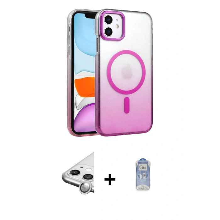 MARSİLYAN™- iPhone 11 Kılıf Ahenk Doku Özel Seri - Siyah Joko Magic 5D Cam + Raze Metal Kamera Lens - GS