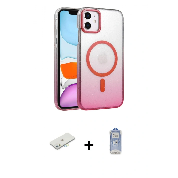MARSİLYAN™- iPhone 11 Kılıf Ahenk Doku Özel Seri - Siyah Joko Magic 5D Cam + Renkli Kamera Lens Koruma Cam - SI