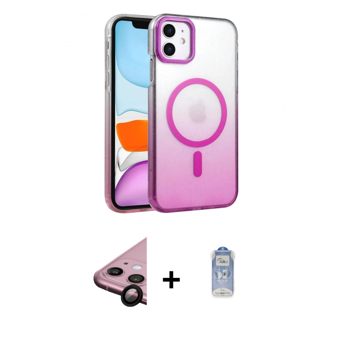 MARSİLYAN™- iPhone 11 Kılıf Ahenk Doku Özel Seri - Siyah Joko Magic 5D Cam + Raze Metal Kamera Lens - SH