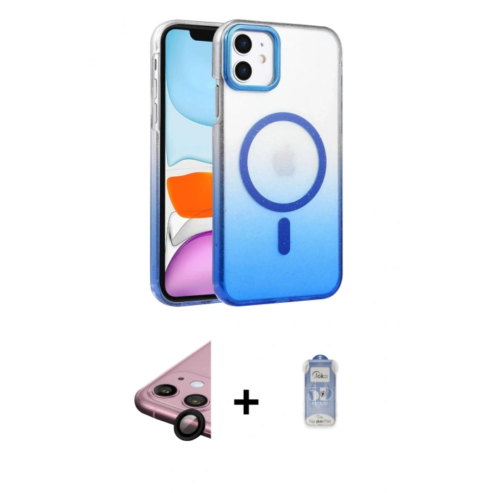 MARSİLYAN™- iPhone 11 Kılıf Ahenk Doku Özel Seri - Siyah Joko Magic 5D Cam + Raze Metal Kamera Lens - SH