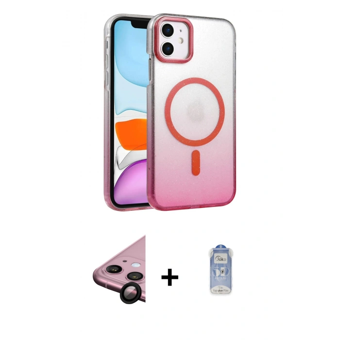 MARSİLYAN™- iPhone 11 Kılıf Ahenk Doku Özel Seri - Siyah Joko Magic 5D Cam + Raze Metal Kamera Lens - SH