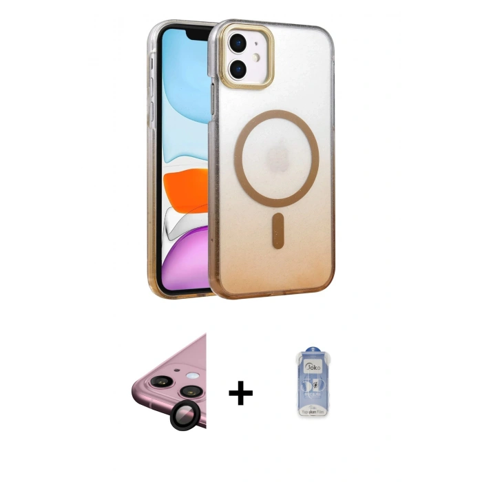 MARSİLYAN™- iPhone 11 Kılıf Ahenk Doku Özel Seri - Siyah Joko Magic 5D Cam + Raze Metal Kamera Lens - SH