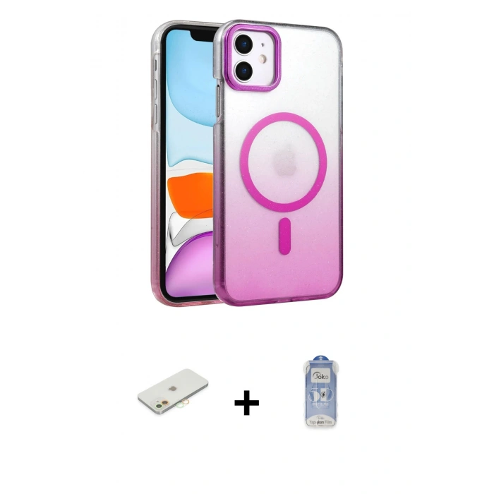 MARSİLYAN™- iPhone 11 Kılıf Ahenk Doku Özel Seri - Siyah Joko Magic 5D Cam + Renkli Kamera Lens Koruma Cam - TU