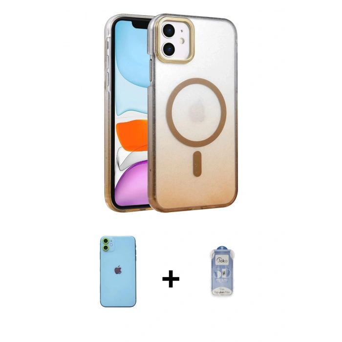 MARSİLYAN™- iPhone 11 Kılıf Ahenk Doku Özel Seri - Siyah Joko Magic 5D Cam + Neon Fosforlu Kamera Lens - YL