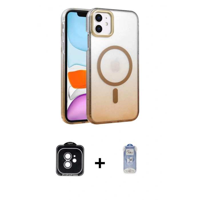 MARSİLYAN™- iPhone 11 Kılıf Ahenk Doku Özel Seri - Siyah Joko Magic 5D Cam + PVD Metal Kamera Lens - YL
