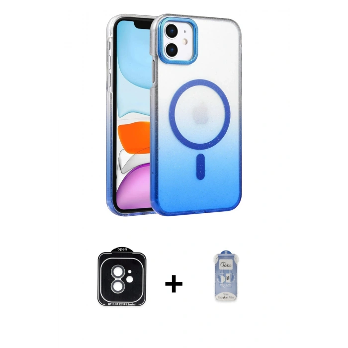 MARSİLYAN™- iPhone 11 Kılıf Ahenk Doku Özel Seri - Siyah Joko Magic 5D Cam + PVD Metal Kamera Lens - YL
