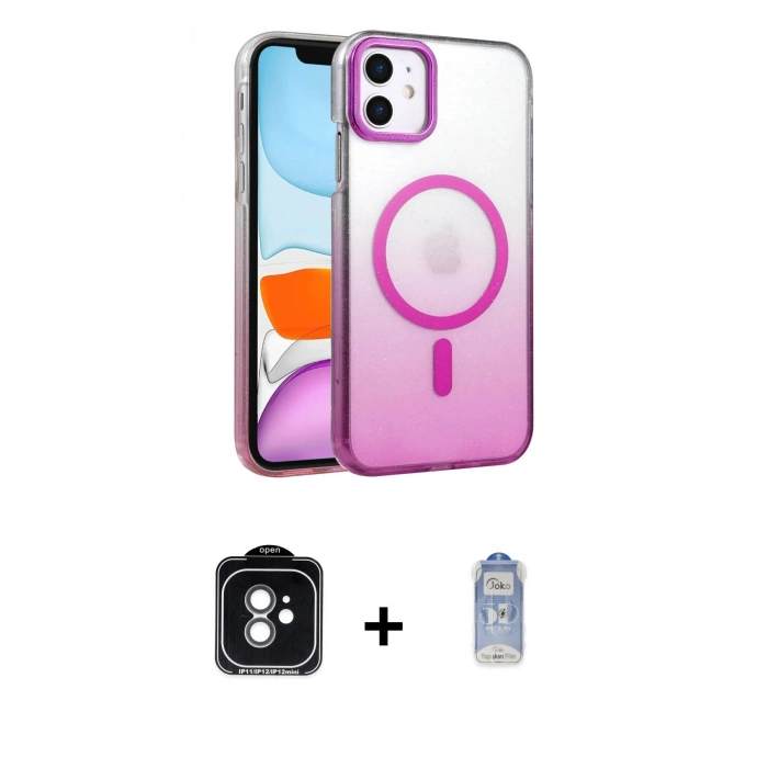 MARSİLYAN™- iPhone 11 Kılıf Ahenk Doku Özel Seri - Siyah Joko Magic 5D Cam + PVD Metal Kamera Lens - YL