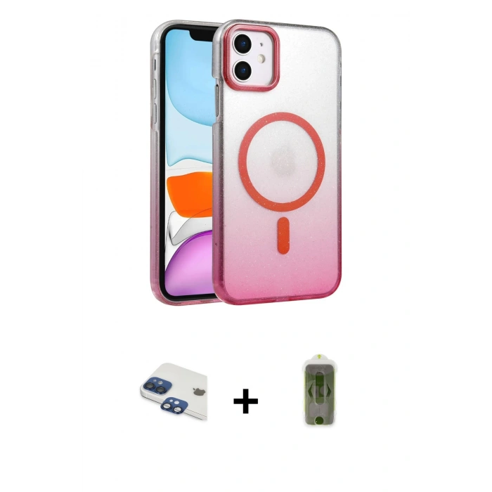 MARSİLYAN™- iPhone 11 Kılıf Ahenk Doku Özel Seri - Siyah Joko Magic 5D Hayalet Cam + Pers Alüminyum Kamera Lens - LT