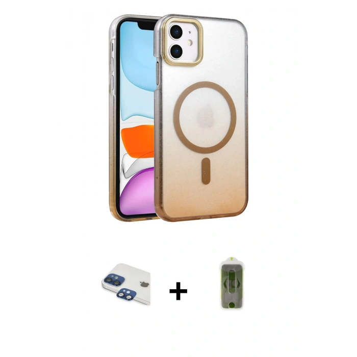 MARSİLYAN™- iPhone 11 Kılıf Ahenk Doku Özel Seri - Siyah Joko Magic 5D Hayalet Cam + Pers Alüminyum Kamera Lens - LT