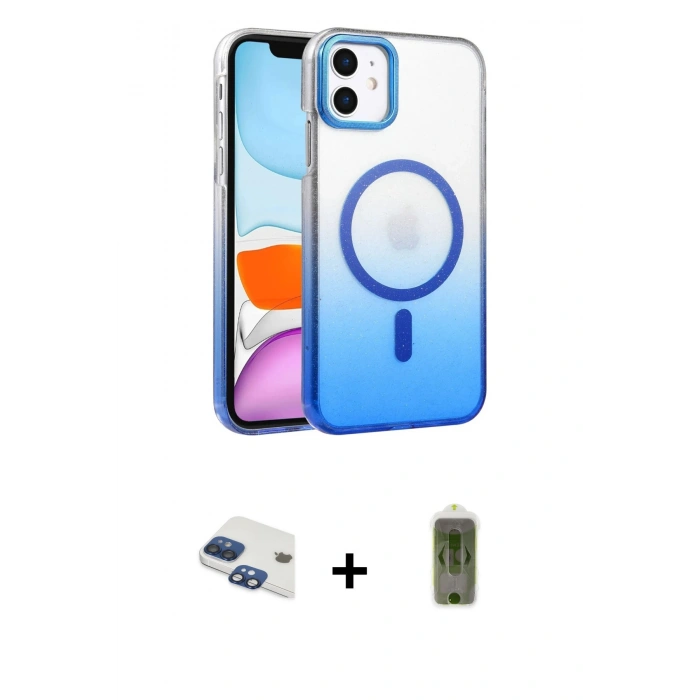 MARSİLYAN™- iPhone 11 Kılıf Ahenk Doku Özel Seri - Siyah Joko Magic 5D Hayalet Cam + Pers Alüminyum Kamera Lens - LT