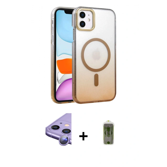 MARSİLYAN™- iPhone 11 Kılıf Ahenk Doku Özel Seri - Siyah Joko Magic 5D Hayalet Cam + Mor Raze Metal Kamera Lens
