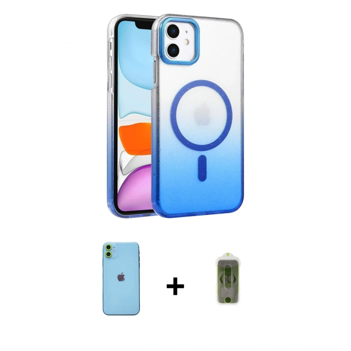 MARSİLYAN™- iPhone 11 Kılıf Ahenk Doku Özel Seri - Siyah Joko Magic 5D Hayalet Cam + Neon Fosforlu Kamera Lens - YL