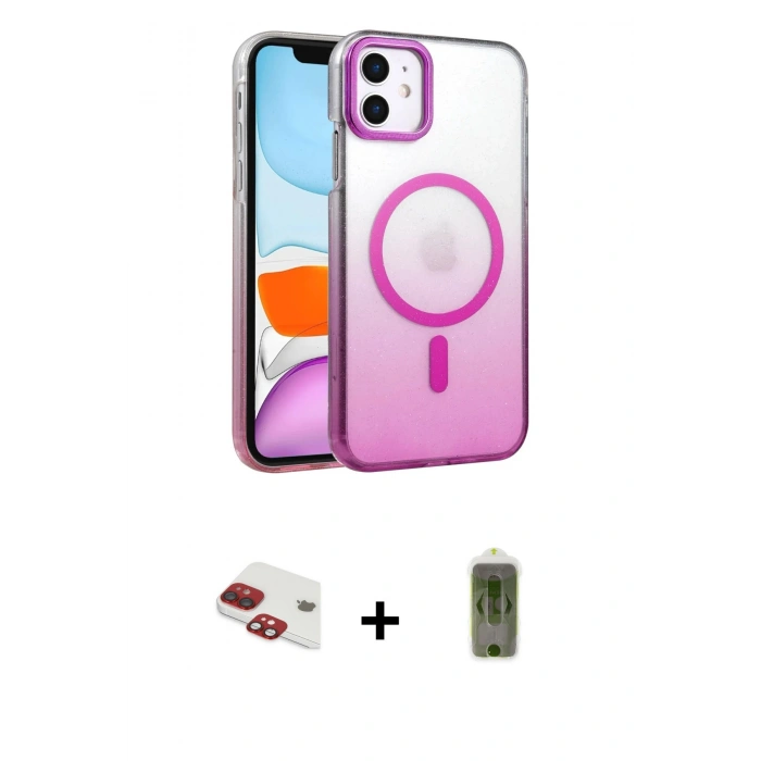 MARSİLYAN™- iPhone 11 Kılıf Ahenk Doku Özel Seri - Siyah Joko Magic 5D Hayalet Cam + Pers Alüminyum Kamera Lens - KI