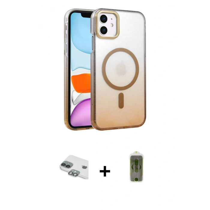 MARSİLYAN™- iPhone 11 Kılıf Ahenk Doku Özel Seri - Siyah Joko Magic 5D Hayalet Cam + Pers Alüminyum Kamera Lens - YL