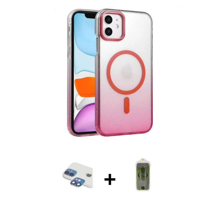 MARSİLYAN™- iPhone 11 Kılıf Ahenk Doku Özel Seri - Siyah Joko Magic 5D Hayalet Cam + Pers Alüminyum Kamera Lens - GI