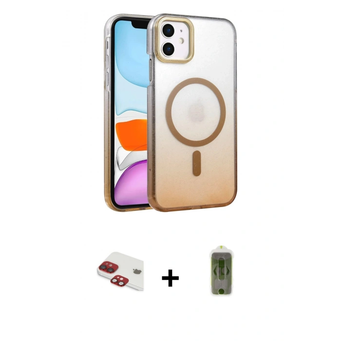 MARSİLYAN™- iPhone 11 Kılıf Ahenk Doku Özel Seri - Siyah Joko Magic 5D Hayalet Cam + Pers Alüminyum Kamera Lens - KI