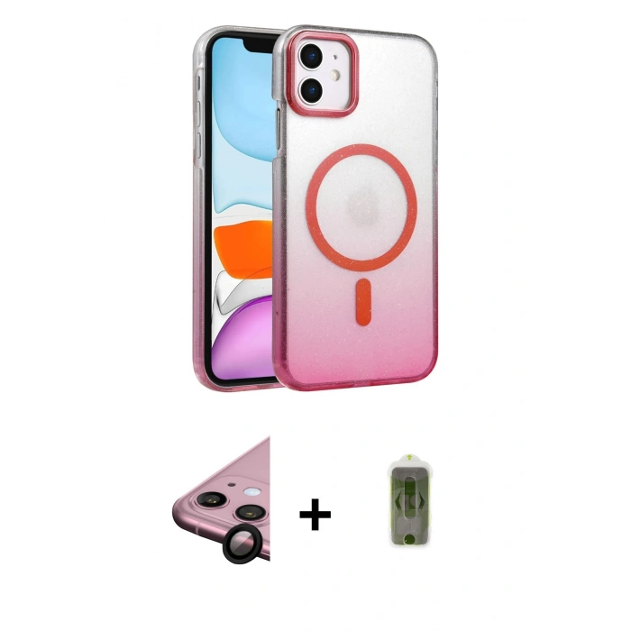 MARSİLYAN™- iPhone 11 Kılıf Ahenk Doku Özel Seri - Siyah Joko Magic 5D Hayalet Cam + Raze Metal Kamera Lens - SH