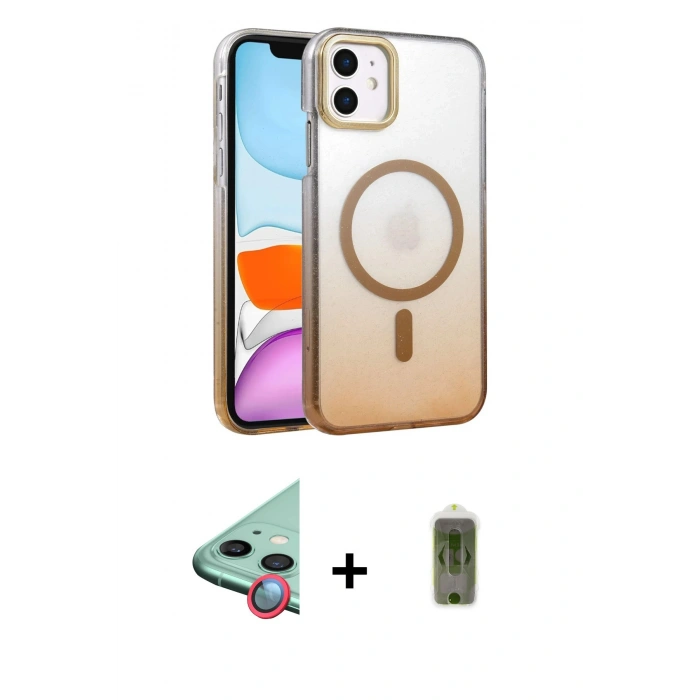 MARSİLYAN™- iPhone 11 Kılıf Ahenk Doku Özel Seri - Siyah Joko Magic 5D Hayalet Cam + Raze Metal Kamera Lens - KI