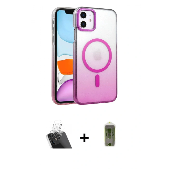 MARSİLYAN™- iPhone 11 Kılıf Ahenk Doku Özel Seri - Siyah Joko Magic 5D Hayalet Cam + Kamera Lens Koruma Cam - SF