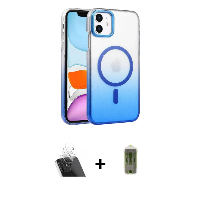 MARSİLYAN™- iPhone 11 Kılıf Ahenk Doku Özel Seri - Siyah Joko Magic 5D Hayalet Cam + Kamera Lens Koruma Cam - SF