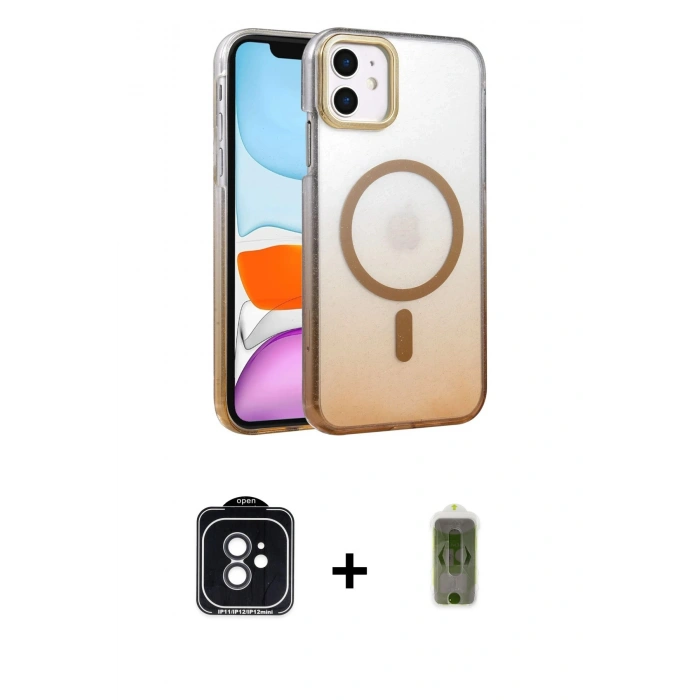 MARSİLYAN™- iPhone 11 Kılıf Ahenk Doku Özel Seri - Siyah Joko Magic 5D Hayalet Cam + PVD Metal Kamera Lens - SH