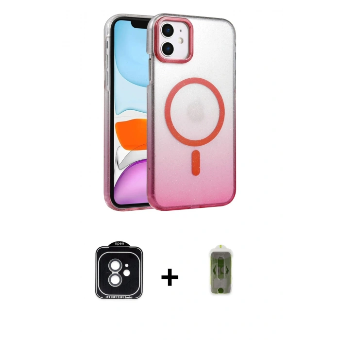 MARSİLYAN™- iPhone 11 Kılıf Ahenk Doku Özel Seri - Siyah Joko Magic 5D Hayalet Cam + PVD Metal Kamera Lens - YL