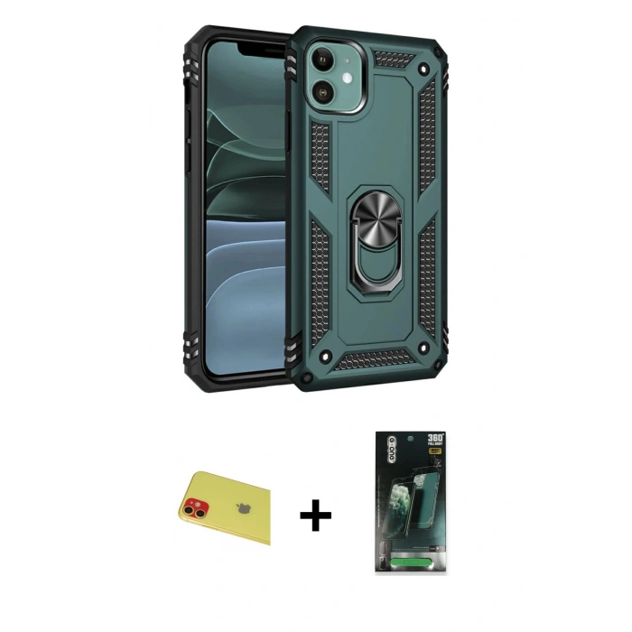 MARSİLYAN™- iPhone 11 Kılıf Ahenk Klasik Koleksiyonu - Şeffaf 360 Full Body Arka Koruyucu + Rainbow Kamera Lens Koruma Cam - KI