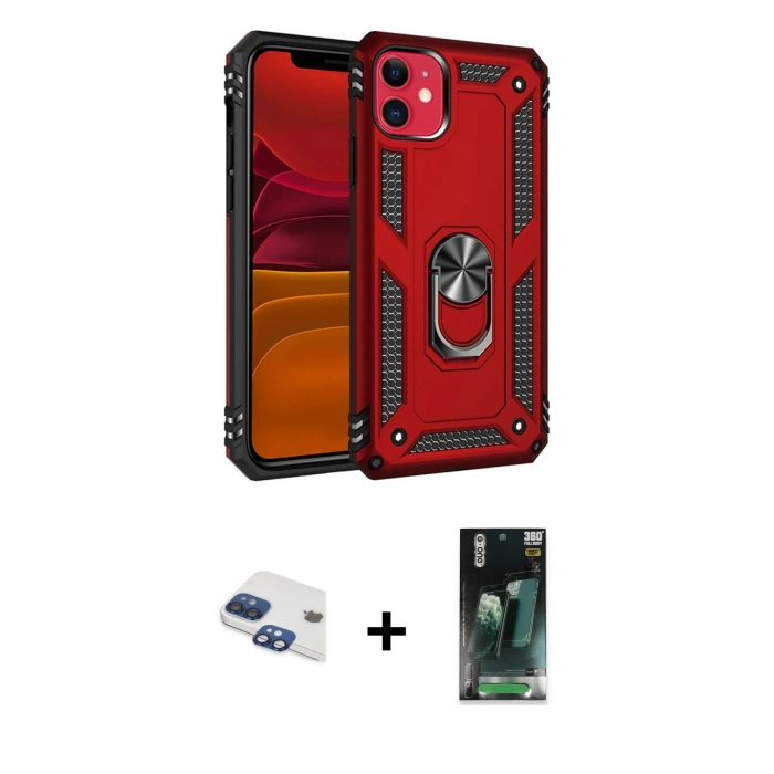 MARSİLYAN™- iPhone 11 Kılıf Ahenk Klasik Koleksiyonu - Şeffaf 360 Full Body Arka Koruyucu + Pers Alüminyum Kamera Lens - LT
