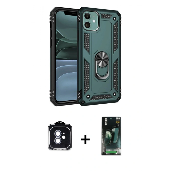 MARSİLYAN™- iPhone 11 Kılıf Ahenk Klasik Koleksiyonu - Şeffaf 360 Full Body Arka Koruyucu + PVD Metal Kamera Lens - MI