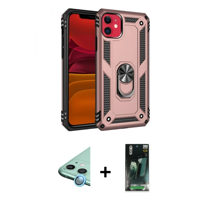MARSİLYAN™- iPhone 11 Kılıf Ahenk Klasik Koleksiyonu - Şeffaf 360 Full Body Arka Koruyucu + Raze Metal Kamera Lens - MI