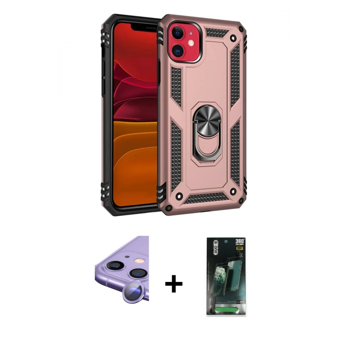 MARSİLYAN™- iPhone 11 Kılıf Ahenk Klasik Koleksiyonu - Şeffaf 360 Full Body Arka Koruyucu + Raze Metal Kamera Lens - MR