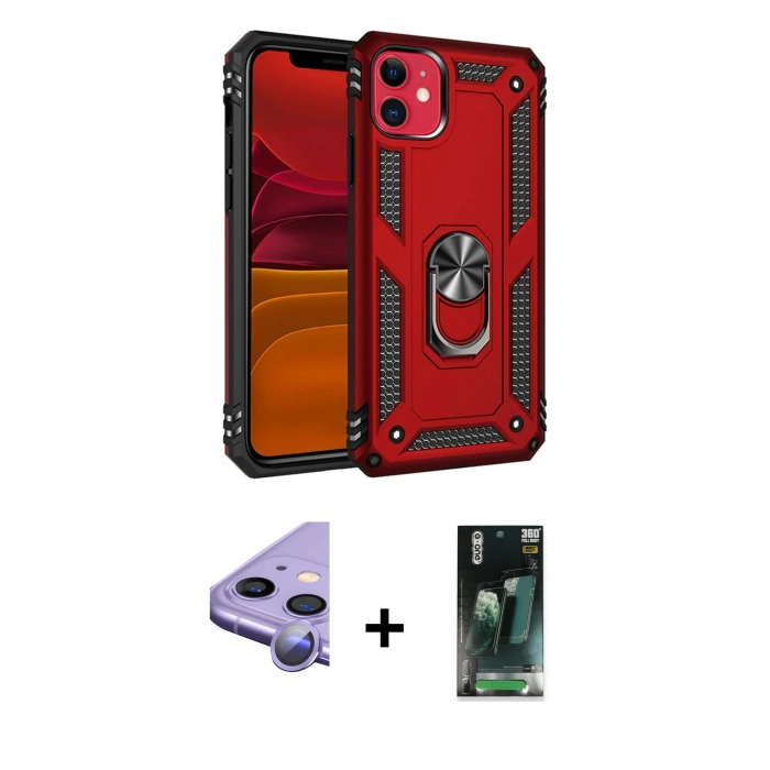 MARSİLYAN™- iPhone 11 Kılıf Ahenk Klasik Koleksiyonu - Şeffaf 360 Full Body Arka Koruyucu + Raze Metal Kamera Lens - MR