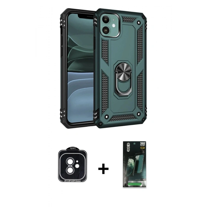 MARSİLYAN™- iPhone 11 Kılıf Ahenk Klasik Koleksiyonu - Şeffaf 360 Full Body Arka Koruyucu + PVD Metal Kamera Lens - SH