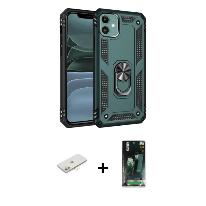 MARSİLYAN™- iPhone 11 Kılıf Ahenk Klasik Koleksiyonu - Şeffaf 360 Full Body Arka Koruyucu + Renkli Kamera Lens Koruma Cam - YL